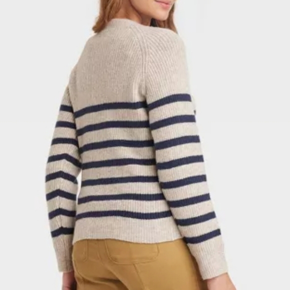 Knox Rose Women's Crewneck Ribbed Pullover Sweater navy/cream size M NWT - Picture 2 of 12